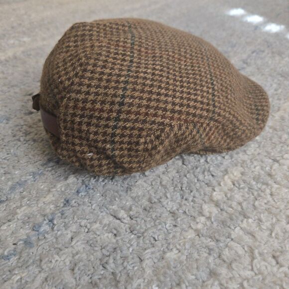 Polo Ralph Lauren Wool Tweed Check Paperboy Cap Driving Hat With Leather Strap - Picture 1 of 7